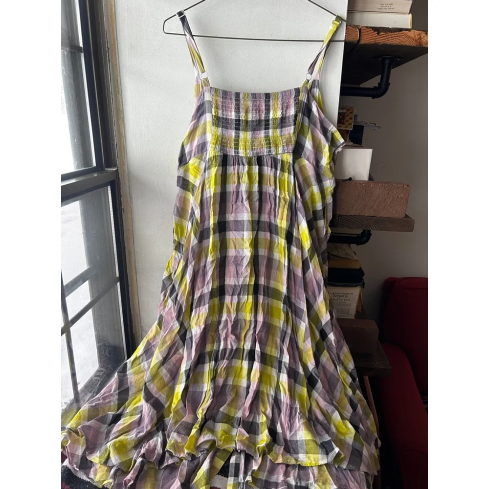 Torrid Plaid Challis Button Front Midi Dress Size 3 Yellow Purple - Picture 7 of 7